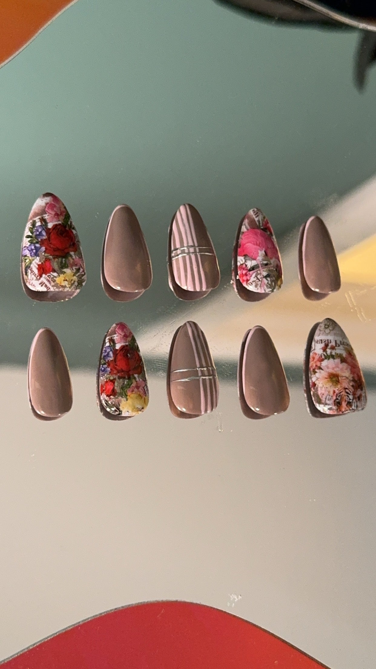 Flowers and Lines (Medium Almond, C Style)