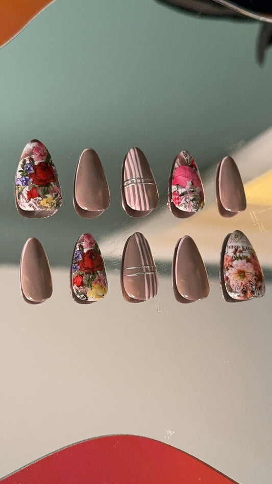 Flowers and Lines (Medium Almond, C Style)