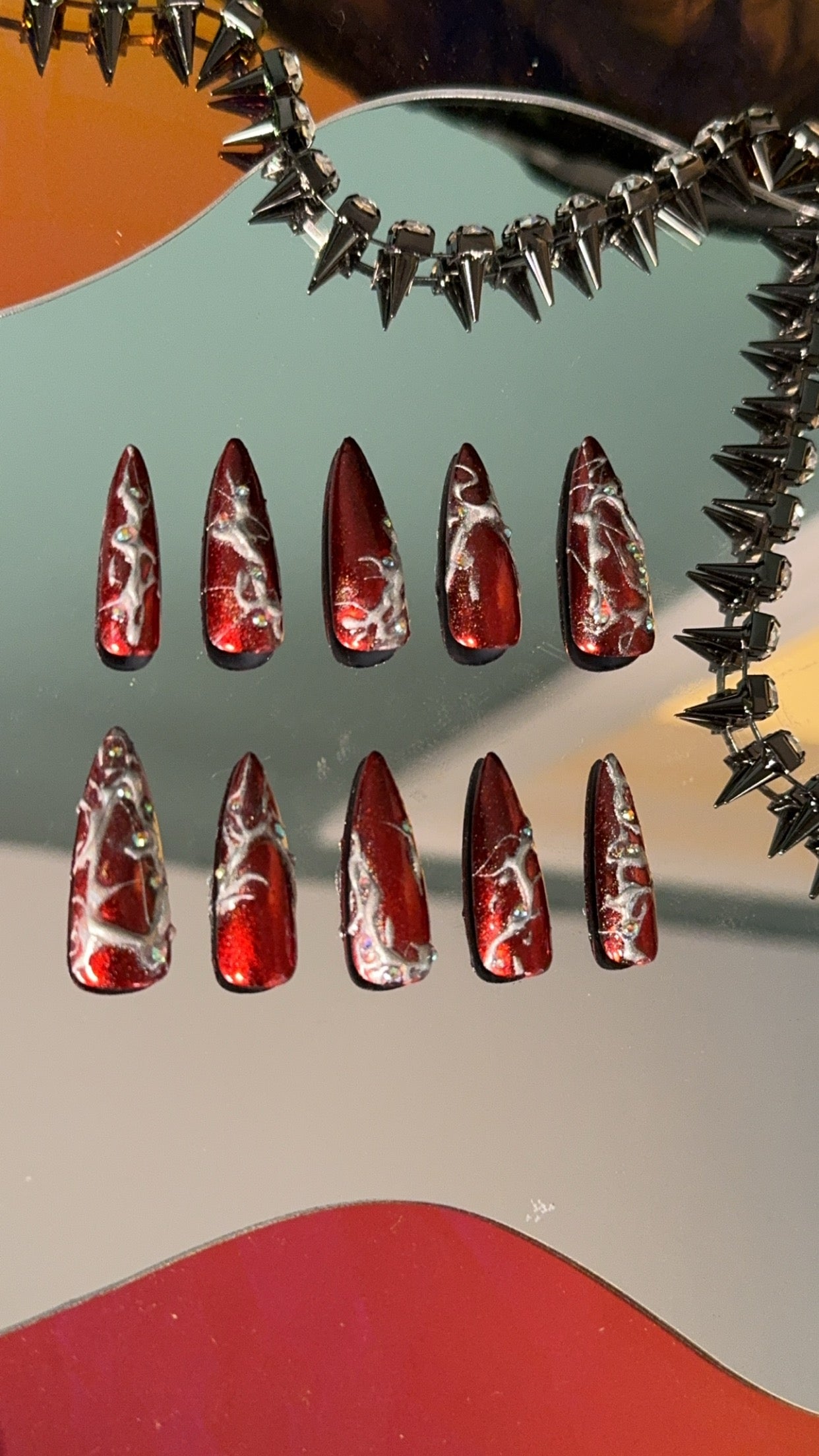 Chrome Red/Silver Grunge (Long Stiletto, B Style)