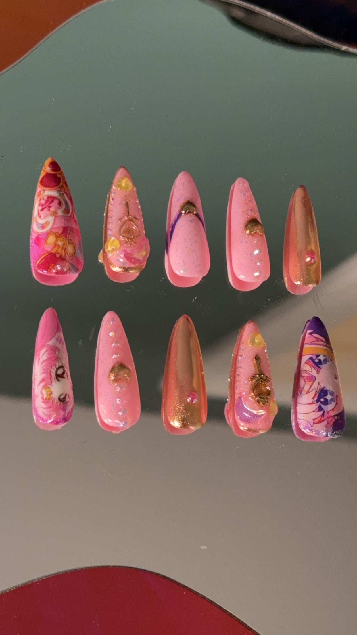 Sailor Moon Pink and Hearts (Long Stiletto, B Style)