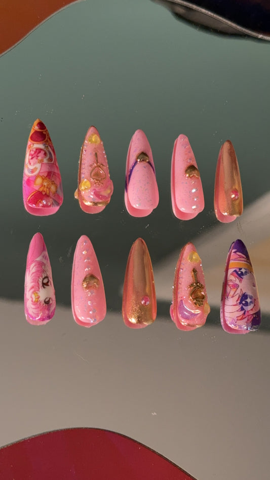 Sailor Moon Pink and Hearts (Long Stiletto, B Style)