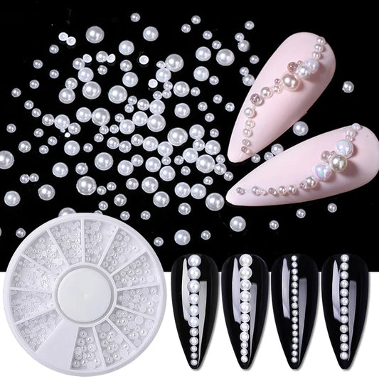 Nail Art Half Round Pearls White Mix Sizes Nail Rhinestone Small Irregular Beads Mixed Color Stone Manicuring 3D Nail Decoration